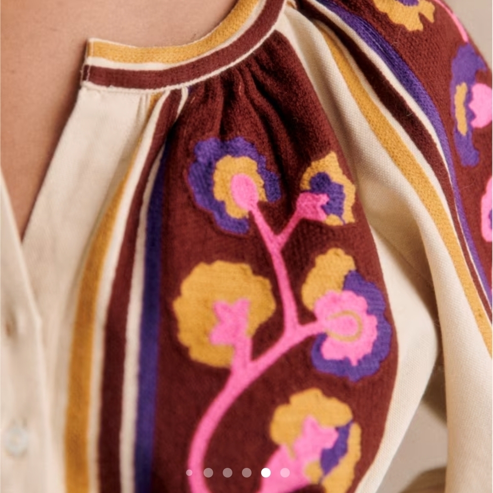 Sezane Saveria Cotton Embroidered Long Sleeve Peasant Blouse,  2/34, Cottagecore - Picture 3 of 13
